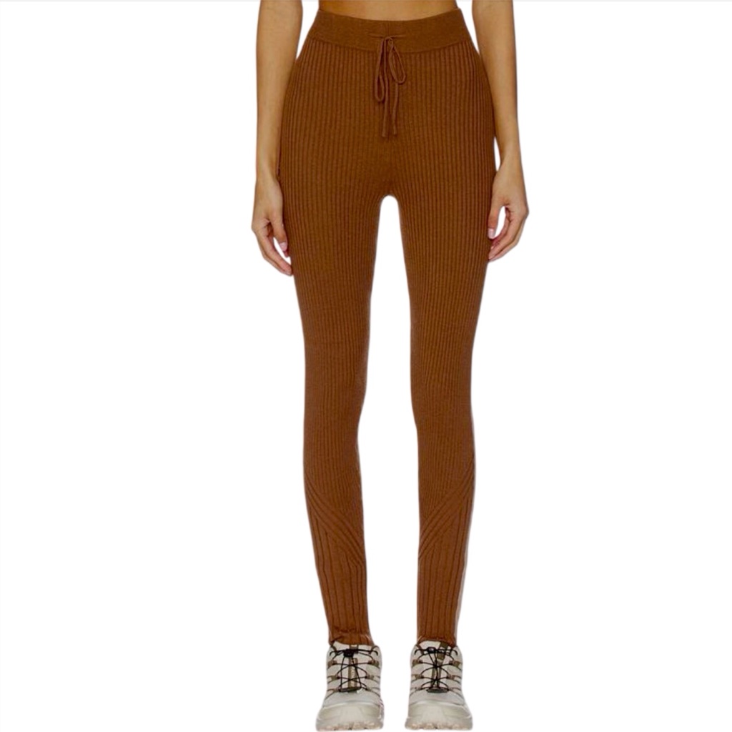Varley Mocado Rib Knit Legging Brown Drawstring Waist Breathable Size Medium